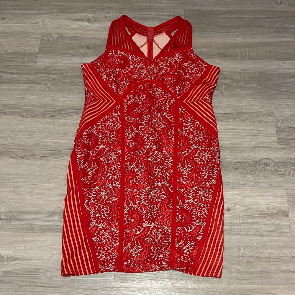 Ashley Stewart Red lace dress with natural lining